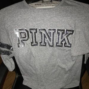 Pink grey silver sequin top